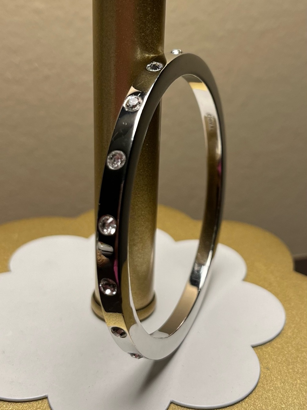 Coach Silver tone Crystal-Accented Bangle Bracelet pre-loved